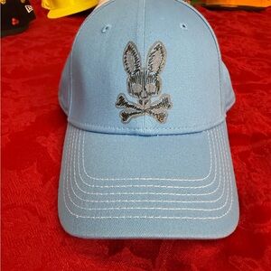 Psycho Bunny Light Blue Baseball Cap with Embroidered Skull & Crossbones Bunny